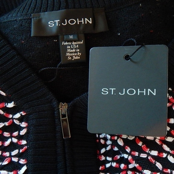St. John Collection Regatta Diamond Weave Zip Front Knit Jacket Cardigan NWT M - Picture 6 of 6